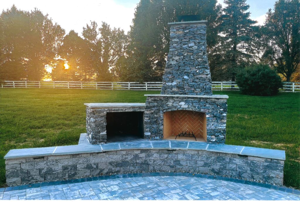 Outdoor fireplace in the sunset